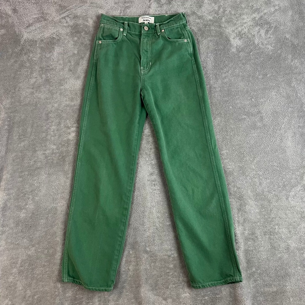Reformation Cowboy Jeans Womens 25 Green High Rise Straight Organic Cotton